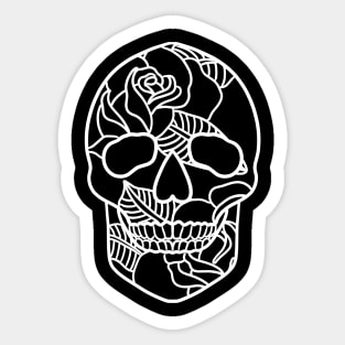 White Roses Skull Sticker